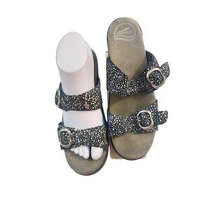 Dansko Sophie Metallic Black Polka Dot Buckle Sandals Size 39 US 8.5 9